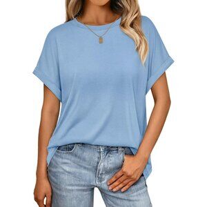 💫 Women Casual Trendy T Shirts Blue Summer Spring Clothes Vacation Fashion Top